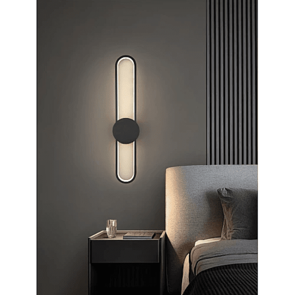 ⁦ابليك جداري شكل مستطيل اسود بتصميم راقي يعمل بالبطارية مع اشراقة متعددة الألوان ( كريمي + اصفر + ابيض ).⁩ - الصورة ⁦2⁩